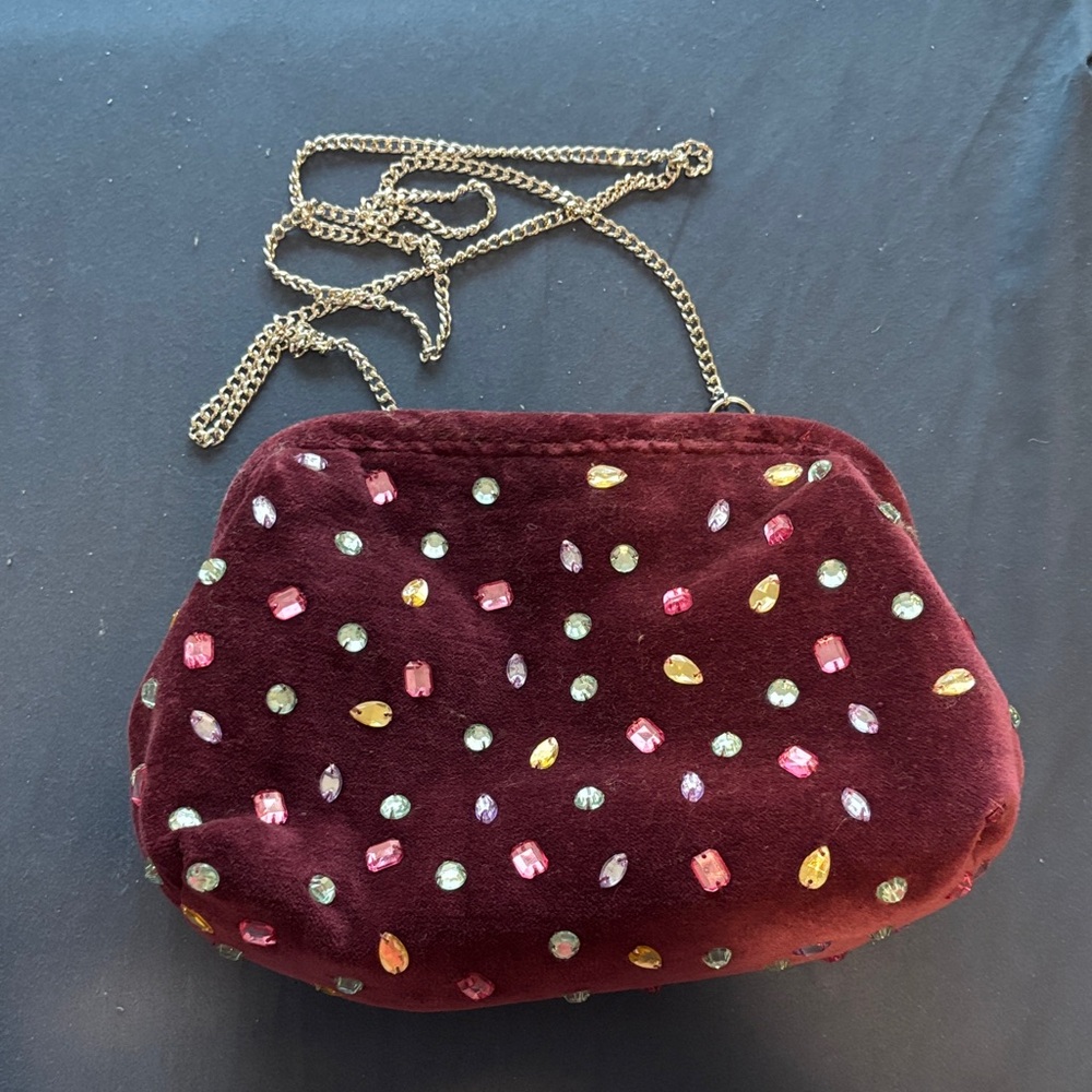 Marshalls Burgundy Embellished Velvet Clutch